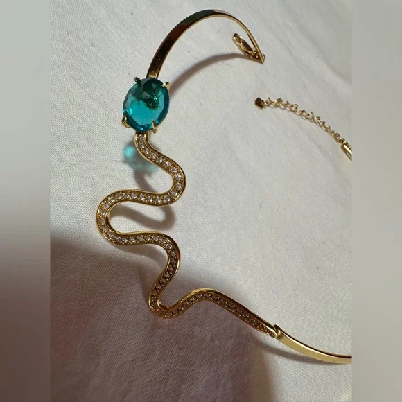 Gold Plated Snake Choker Necklace – Cubic Zirconia & Emerald Green Crystal - Picture 6 of 6